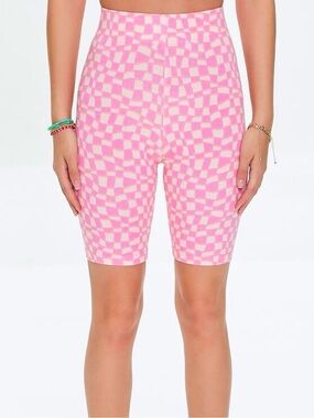 Forever 21 Pink Checkered High-Waist Bike Shorts